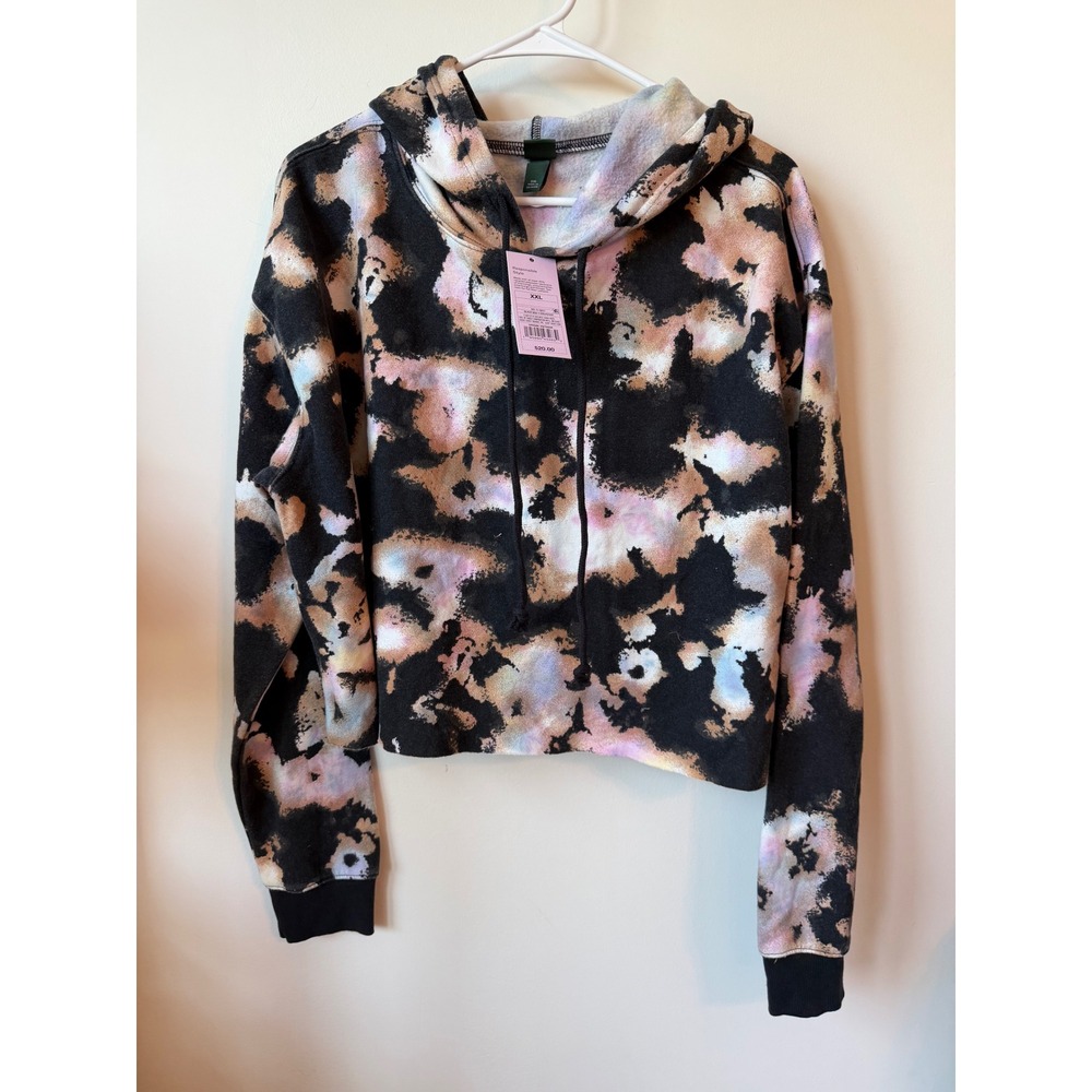 Wild Fable Womens XXL Black Multi Tie Dye Cropped Hoodie Sweatshirt NWT